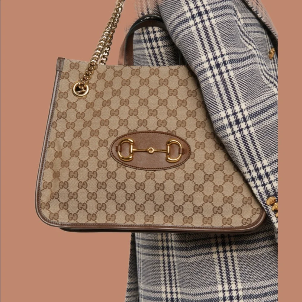 NEW Gucci Horsebit GG Supreme Monogram Canvas Large Top Handle Tote Bag - Picture 4 of 13